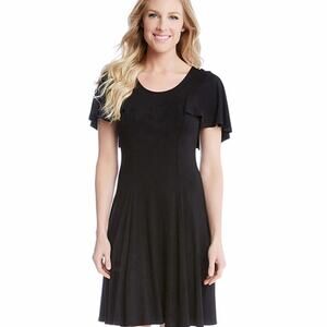 Karen Kane Knit Dress Women S Black Aline Flutter Sleeve Scoop Neck Knee Length